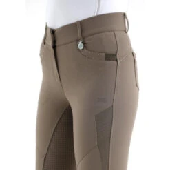 Premier Equine Beluso Ladies Full Seat Gel Riding Breeches -Equestrian Supplies Store SS20 Beluso Ladies Full Seat Gel Riding Breeches Walnut 3 4 Front Detailing