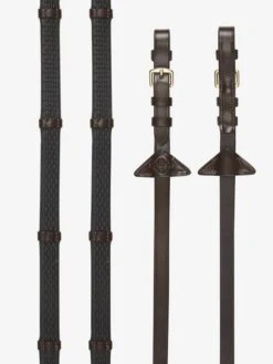 LeMieux Soft Rubber Reins With Stoppers 10 LeMieux Soft Rubber Reins With Stoppers -Equestrian Supplies Store it03784 product softrubberreinswithstoppers havana brass 1